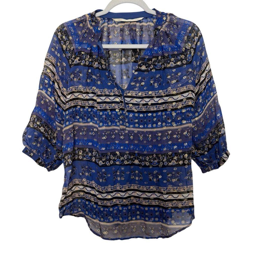 Twelfth Street by Cynthia Vincent Blue Sheer Boho Blouse with Cami Top Size S